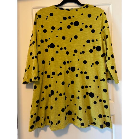 Prairie Cotton Black/Yellow Polka Dot Top with Pockets, Women's Size M - Picture 4 of 6